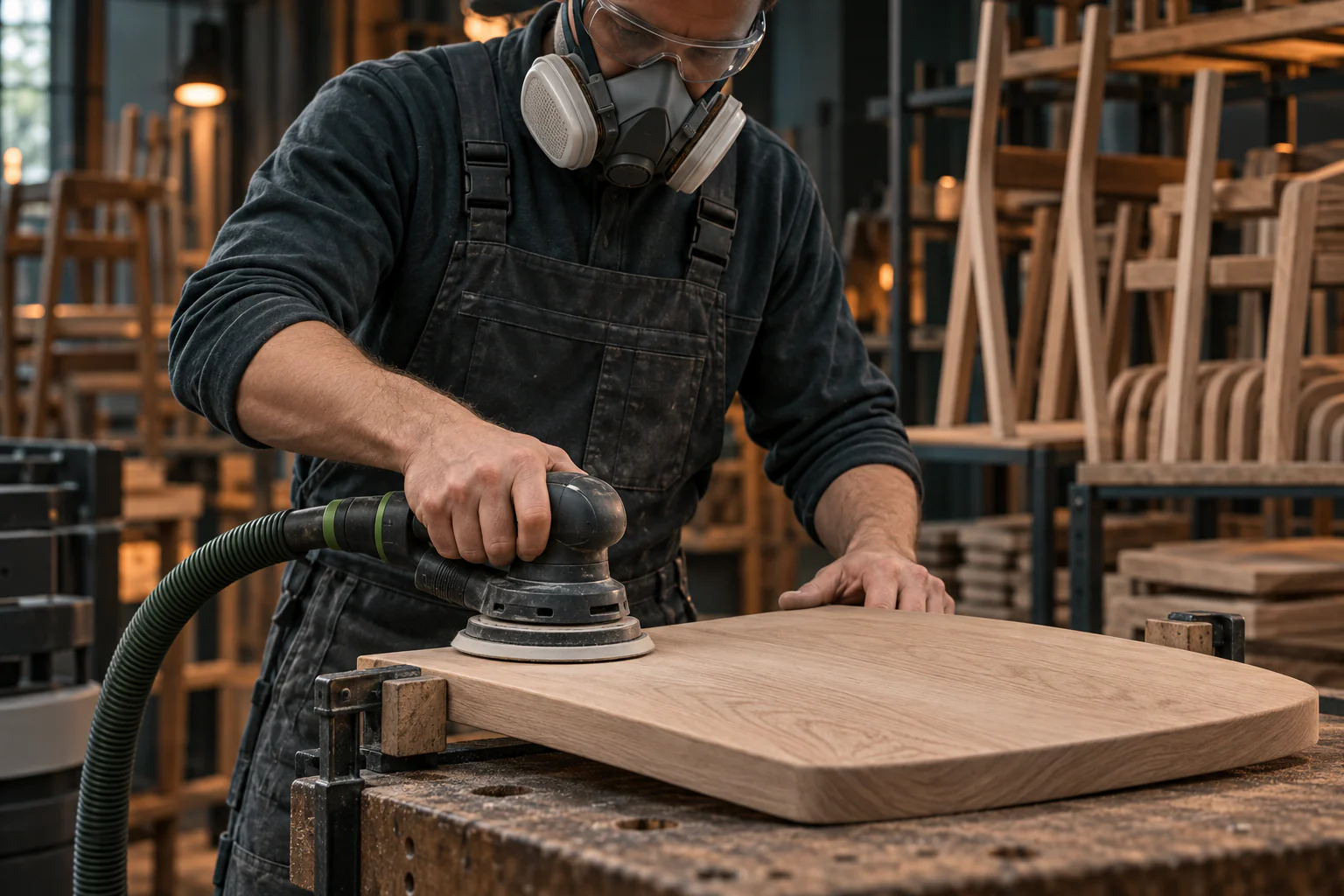 Symbolbild: Vorbereitung eines Holzwerkstücks mit einem Schleifgerät